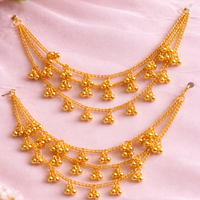 Traditional Gold-Tone Layered Anklet Set Festive Wear Dangling Charm Anklet Pair