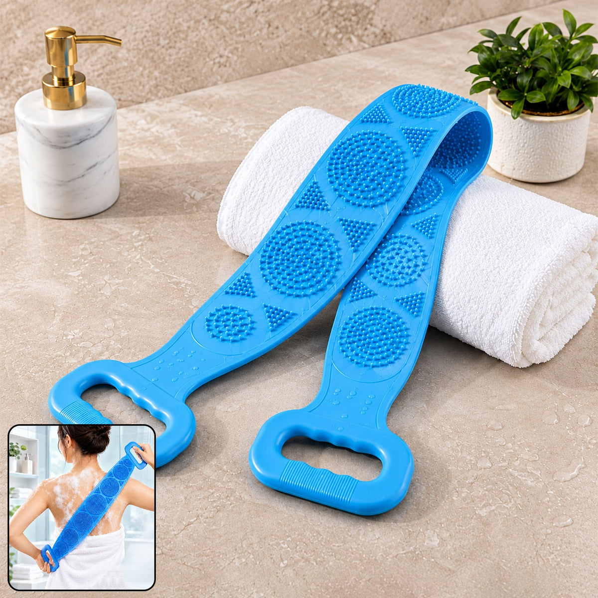 Silicone Back Scrubber Belt for Bathroom Shower, Dual Handle Body Scrub (1 Pc)