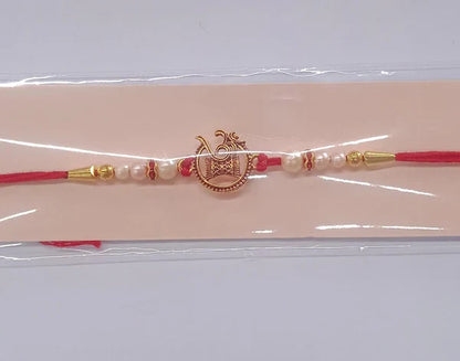Om Swastik Rakhi Golden Motif with Pearl Beads for Brother (100pcs)