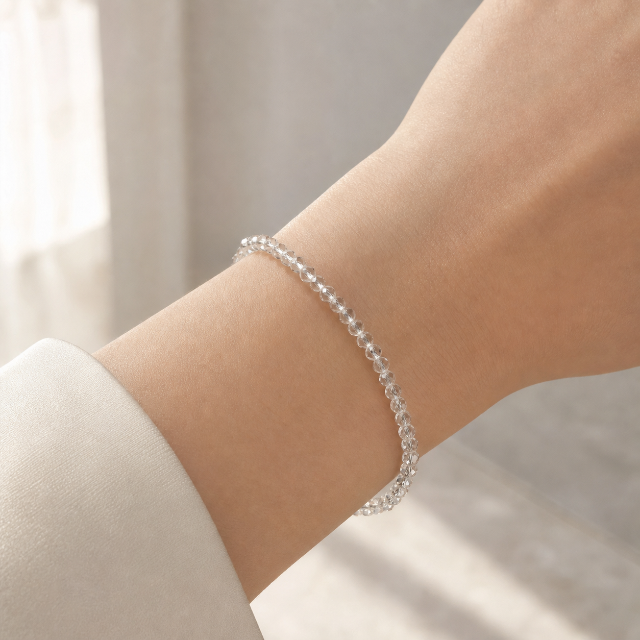 Clear Crystal Beaded Stretch Bracelet Set for Women Elegant Stackable Fashion Jewelry