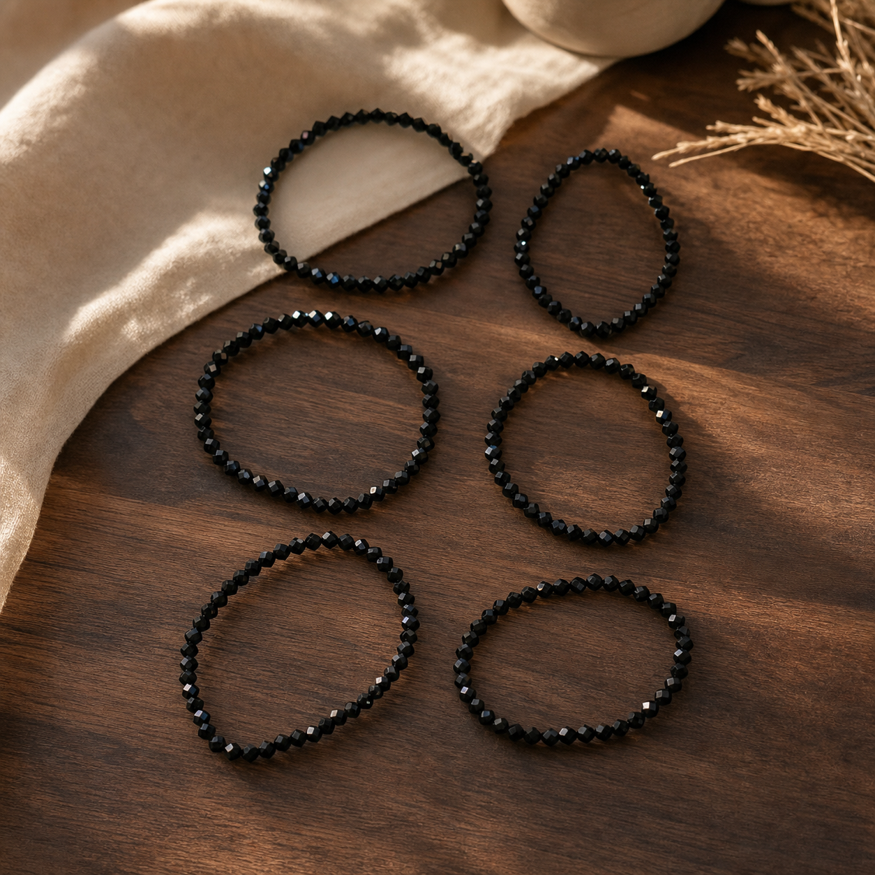 Black Crystal Beaded Stretch Bracelet Set for Women Elegant Elastic Stackable Jewelry