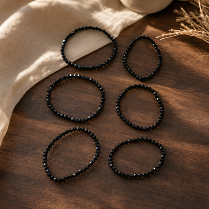 Black Crystal Beaded Stretch Bracelet Set for Women Elegant Elastic Stackable Jewelry