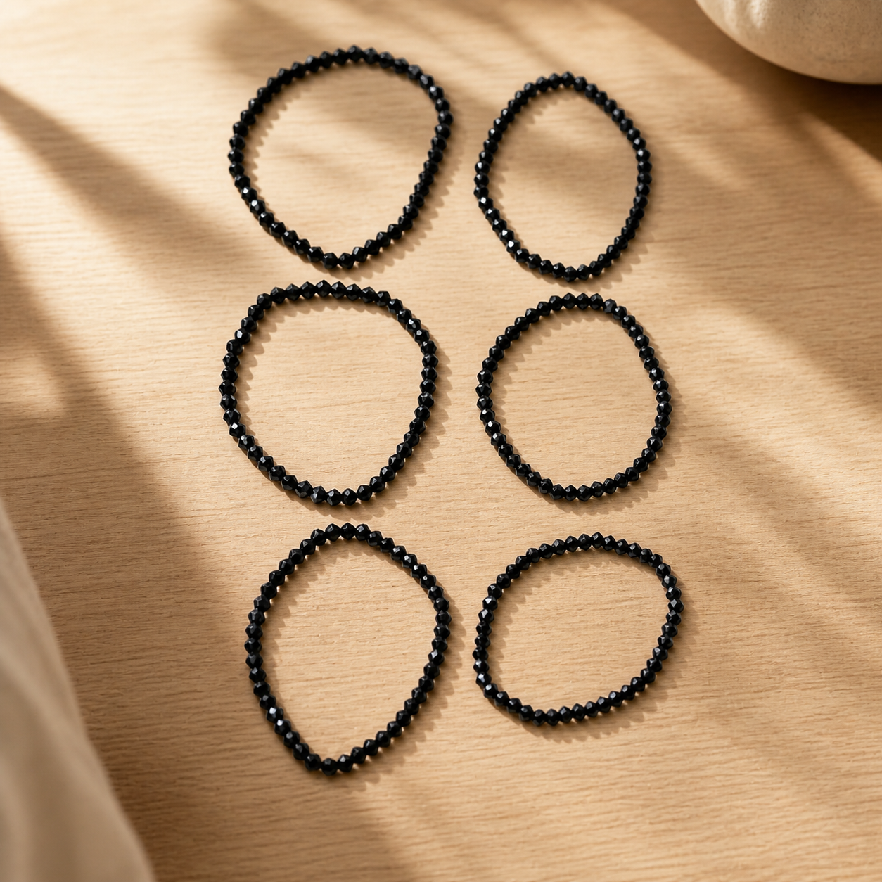 Black Crystal Beaded Stretch Bracelet Set for Women Elegant Elastic Stackable Jewelry