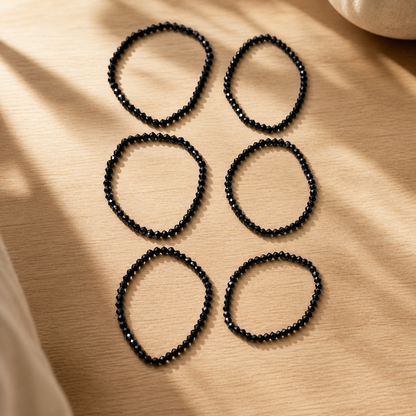 Black Crystal Beaded Stretch Bracelet Set for Women Elegant Elastic Stackable Jewelry