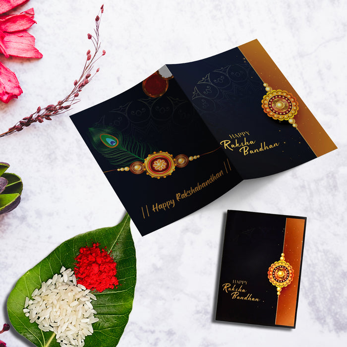 Traditional Design Diamond Rakhi With Effete Choco Almond Chocolate 32Gm ,Silver Color Pooja Coin, Roli Chawal & Greeting Card