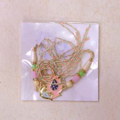 Peacock Designer Rakhi for Brother with Pink Pendant & Colorful Bead Work