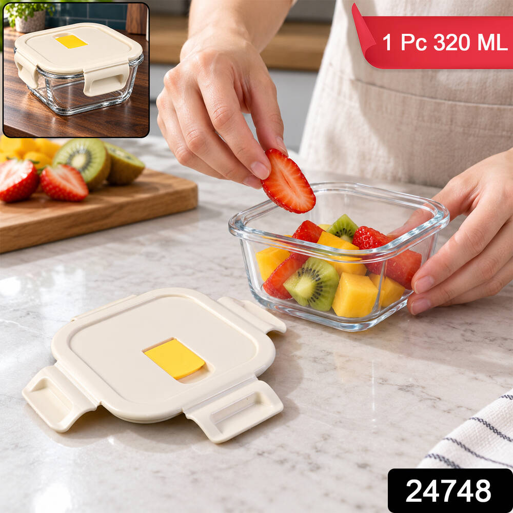 Borosilicate Glass Food Storage Container with Clip-Lock Lid (320 ml, 1 Pc)