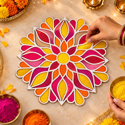 Floral Mandala Rangoli Stencil for Festive Home Entrance and Puja Decoration