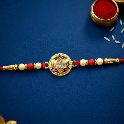 Gold-Plated Round Rakhi Traditional Design for Brother (5pcs)