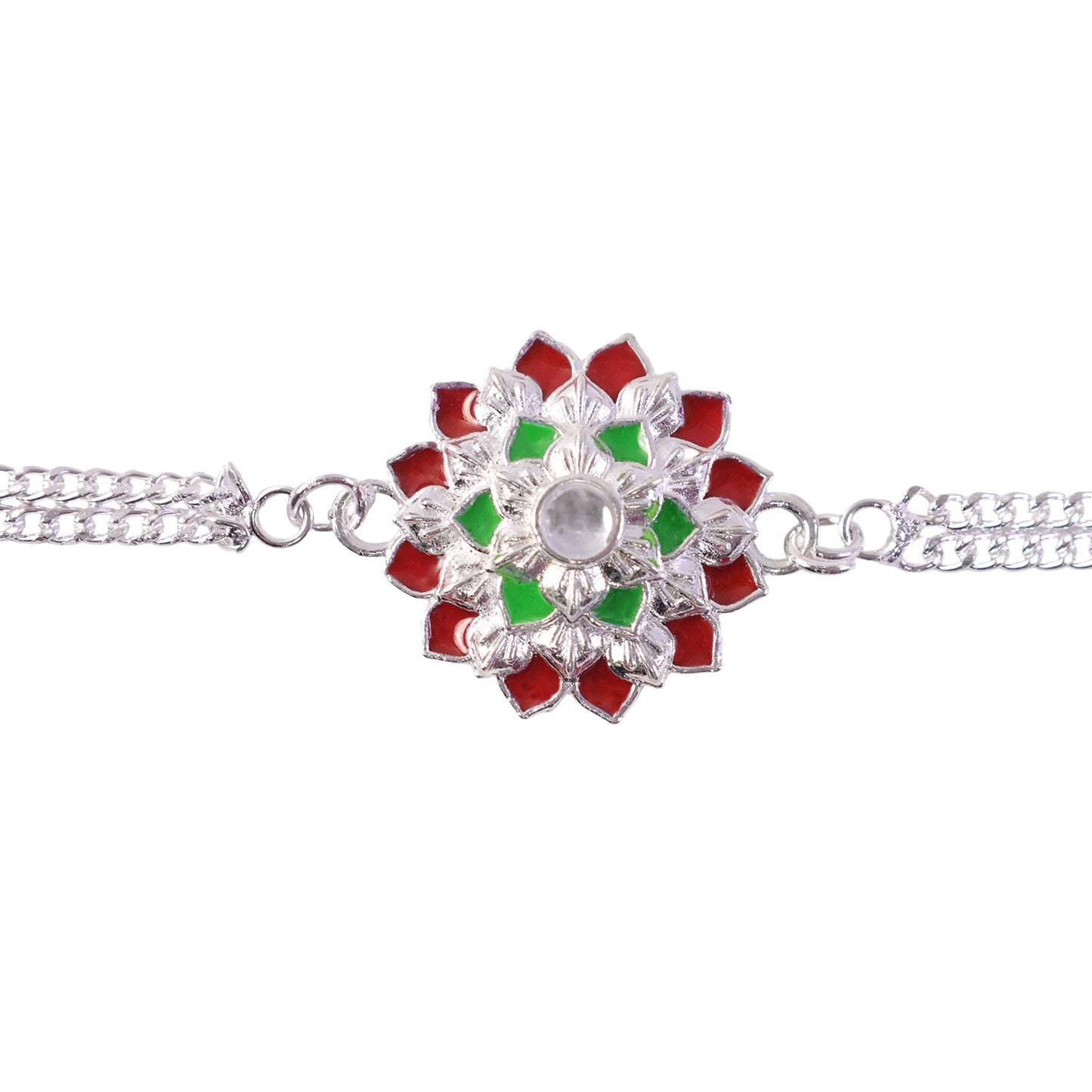 Designer Floral Rakhi Silver Toned Stone Rakhi for Brother (5pcs)