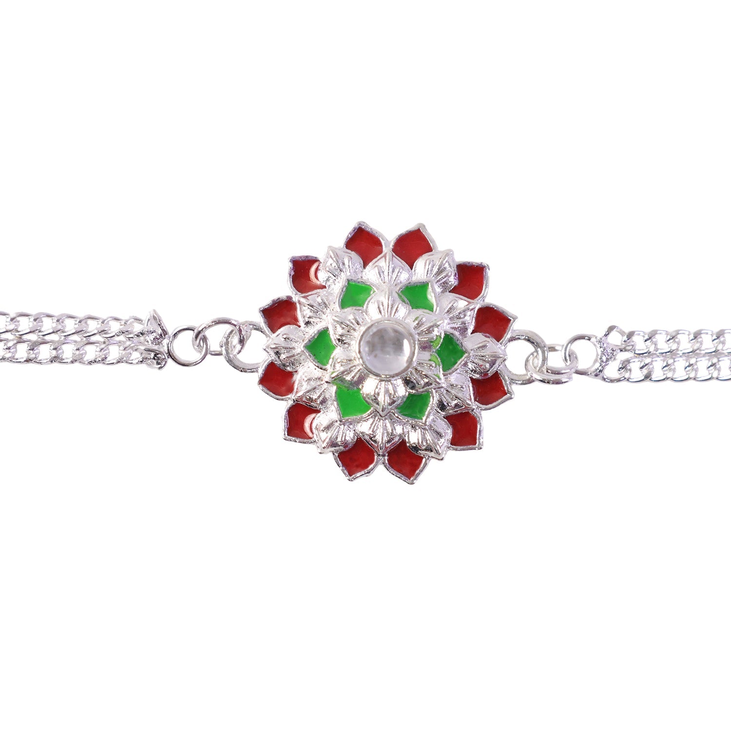 Designer Floral Rakhi Silver Toned Stone Rakhi for Brother (5pcs)