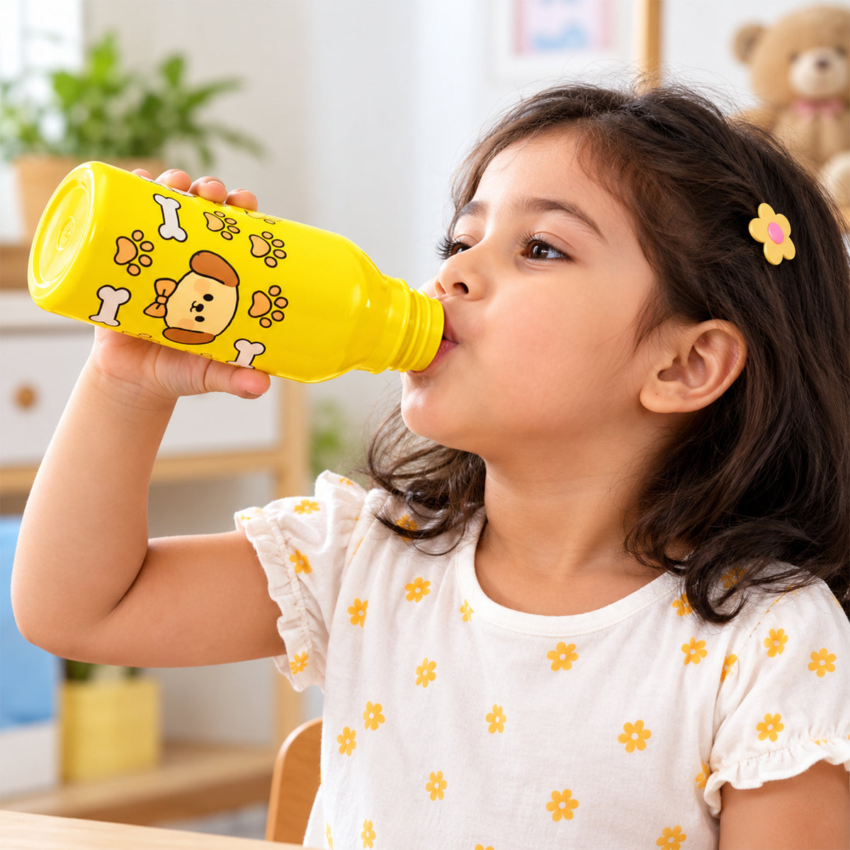 Kids Animal Water Bottle with 3D Character Cap and Printed Design (1 Pc, Mix Design)