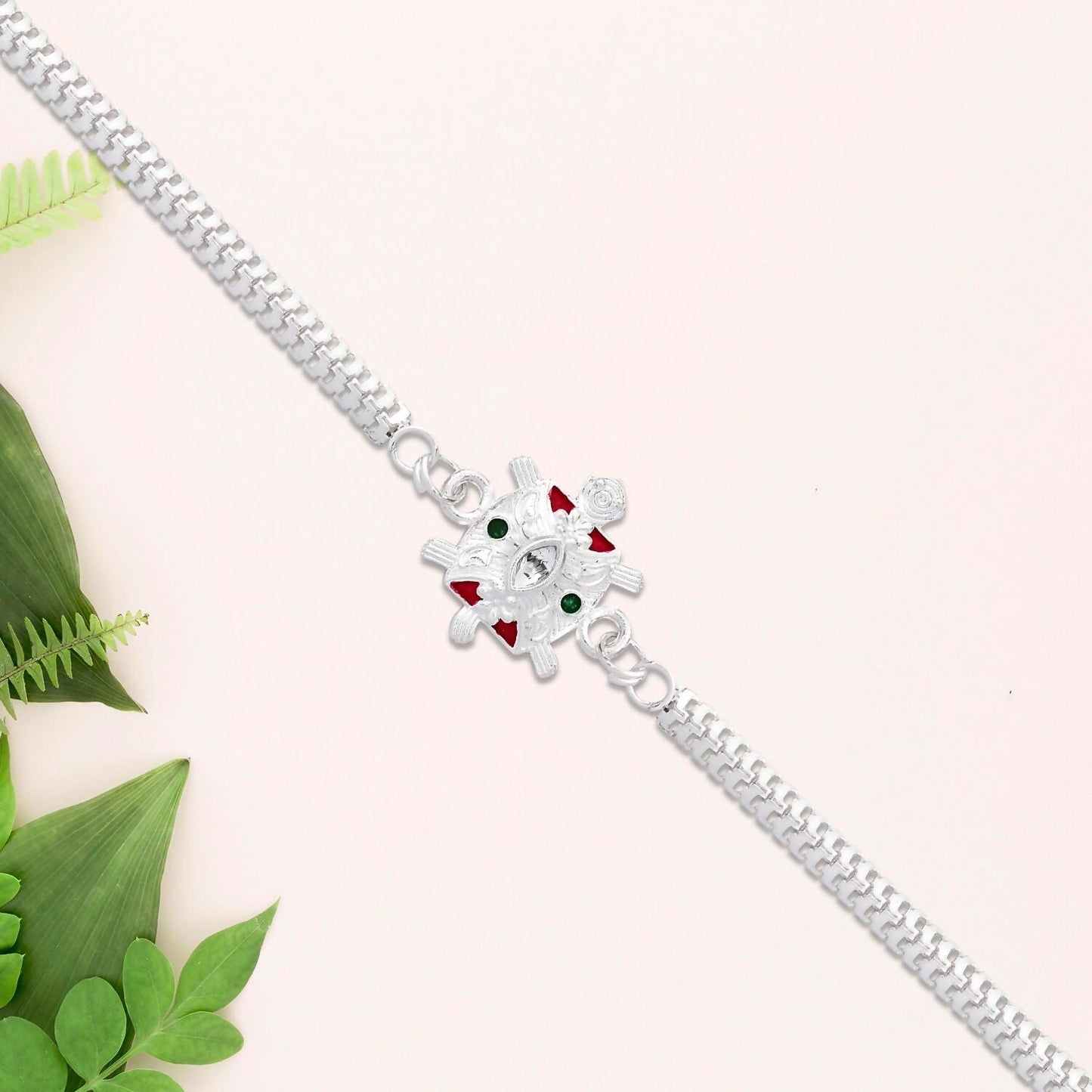 Turtle Rakhi Silver Finish with Enamel Highlights (5pcs)