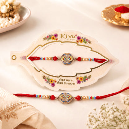 Royal Kundan Maroon Stone Designer Rakhi for Brother with Pearls & Beads
