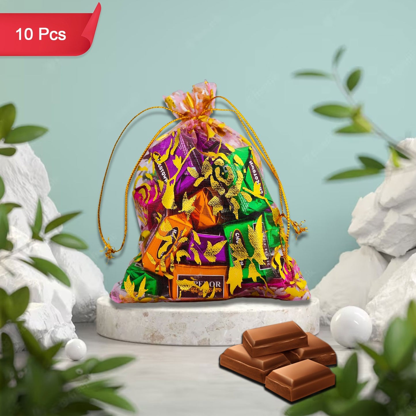 Decorative Gift Potli with 10 Premium Chocolates / Reusable Potli – Festive & Return Gift Hamper