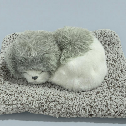 Premium Grey & White Sleeping Puppy Dashboard Toy