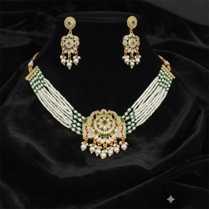 Premium Kundan Pearl Bridal Jewellery Set with Earrings