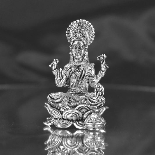 Divine Lakshmi Mata Murti - Silver-Colored Metal Statue for Prosperity & Blessings