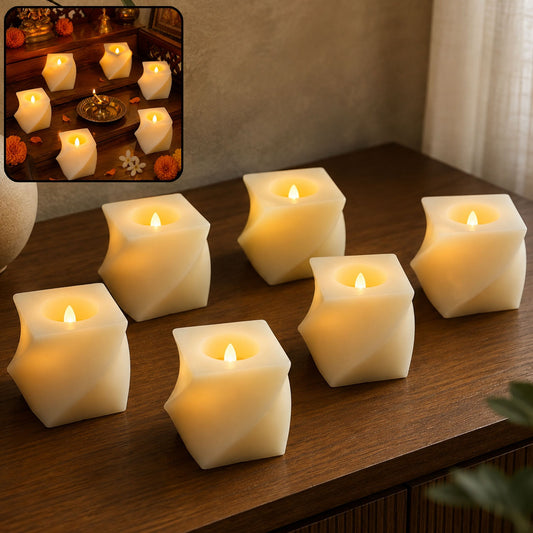 Square LED Flameless Candles – Set of 6 for Home Decor & Pooja