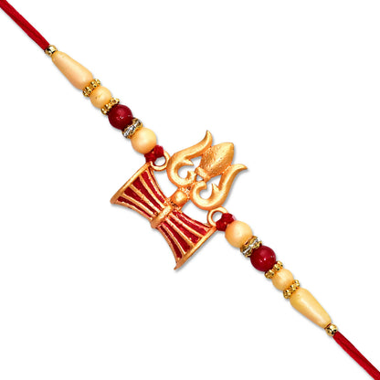 Close-up of Shiva Trishul Rakhi detailing