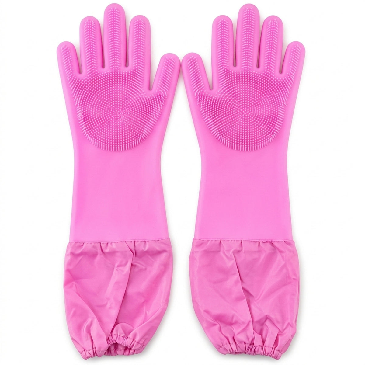 Long Cuff Silicone Scrubber Cleaning Gloves for Kitchen and Home Use