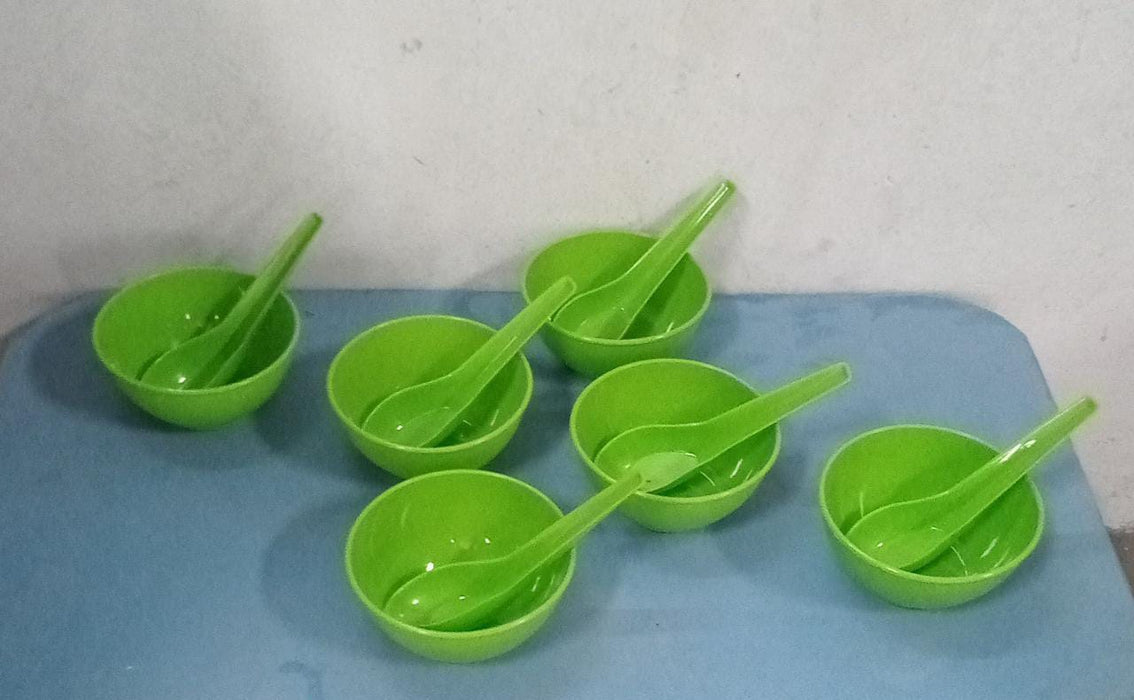 Soup Bowl Spoon Set Plastic For Kitchen & Home Use (6Pcs Set)