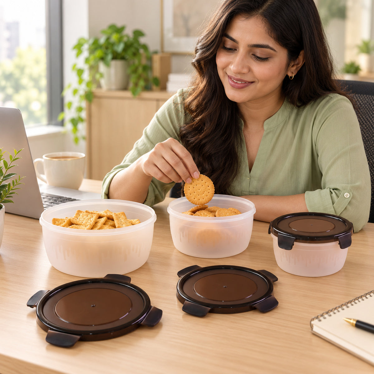 Magick Round Food Storage Containers with Clip-On Lids in Three Sizes (3 Pc)