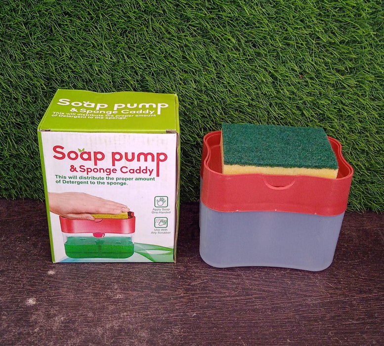2-in-1 Liquid Soap Dispenser on Countertop with Sponge Holder