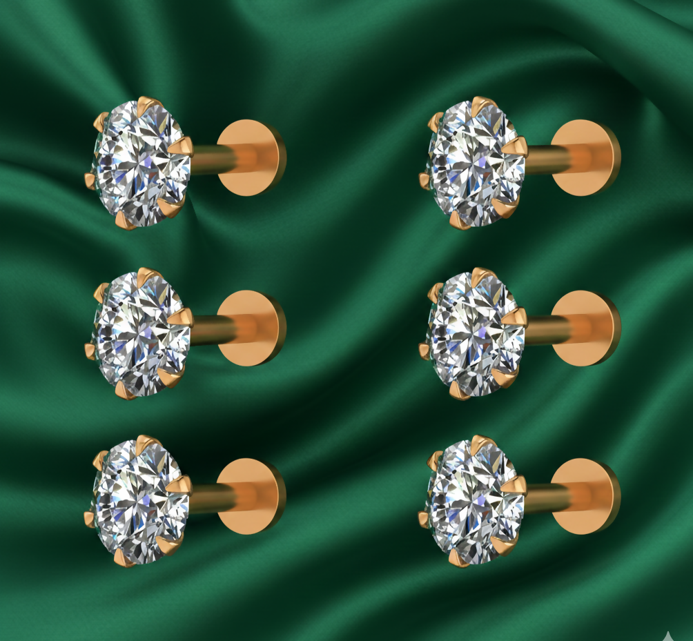 Gold plated AD Nosepin stud Flat Back Stud for women and girls Combo Pack of 6