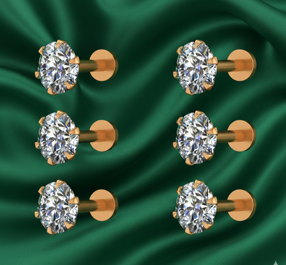 Gold plated AD Nosepin stud Flat Back Stud for women and girls Combo Pack of 6