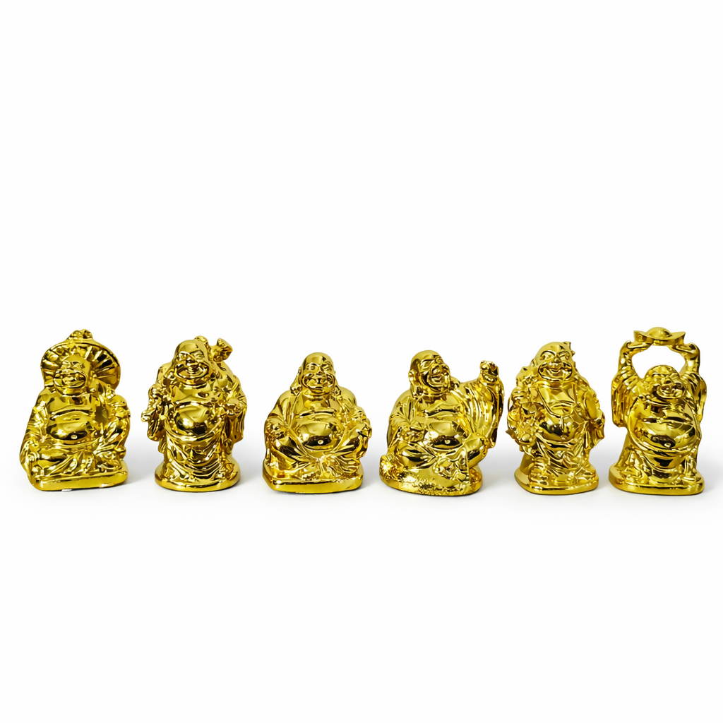 Laughing Buddha Idol Set of 6 for Home Decor, Office Desk & Gifting