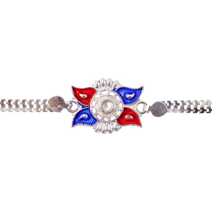 Silver Chain Rakhi Red Green Enamel Floral Design for Brother (10pcs)