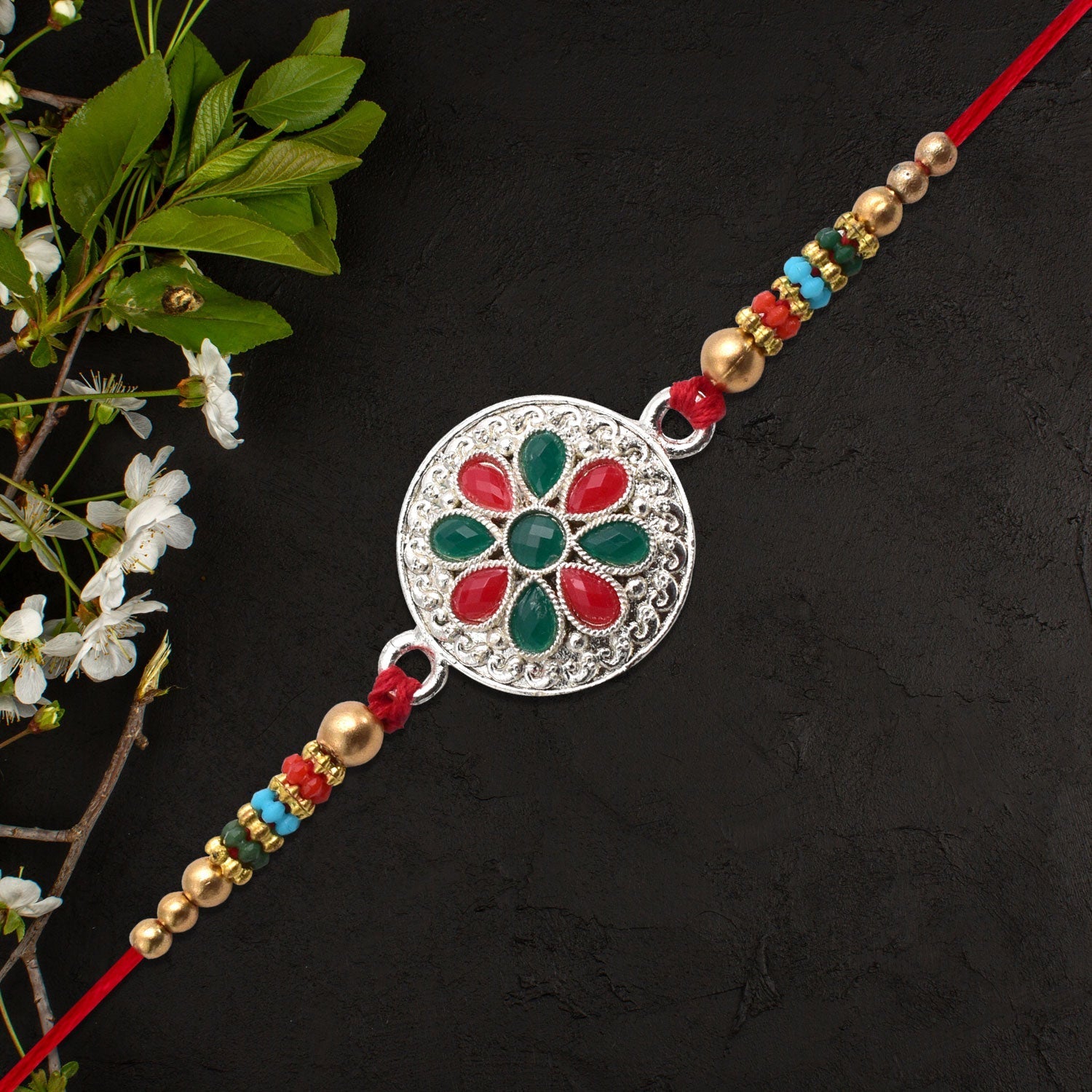 Rakshabandhan Silver Plated Floral Rakhi Traditional & Elegant (5pcs)
