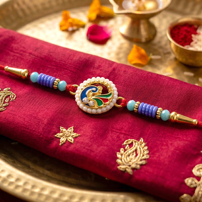 Peacock Pearl Frame Designer Rakhi