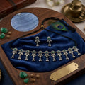 Artisan Oxidised Choker Necklace with Lotus Motifs, Bead Drops & Matching Earrings
