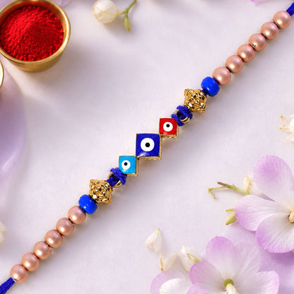 Triple Square Nazar Evil Eye Pearl Beads Designer Rakhi