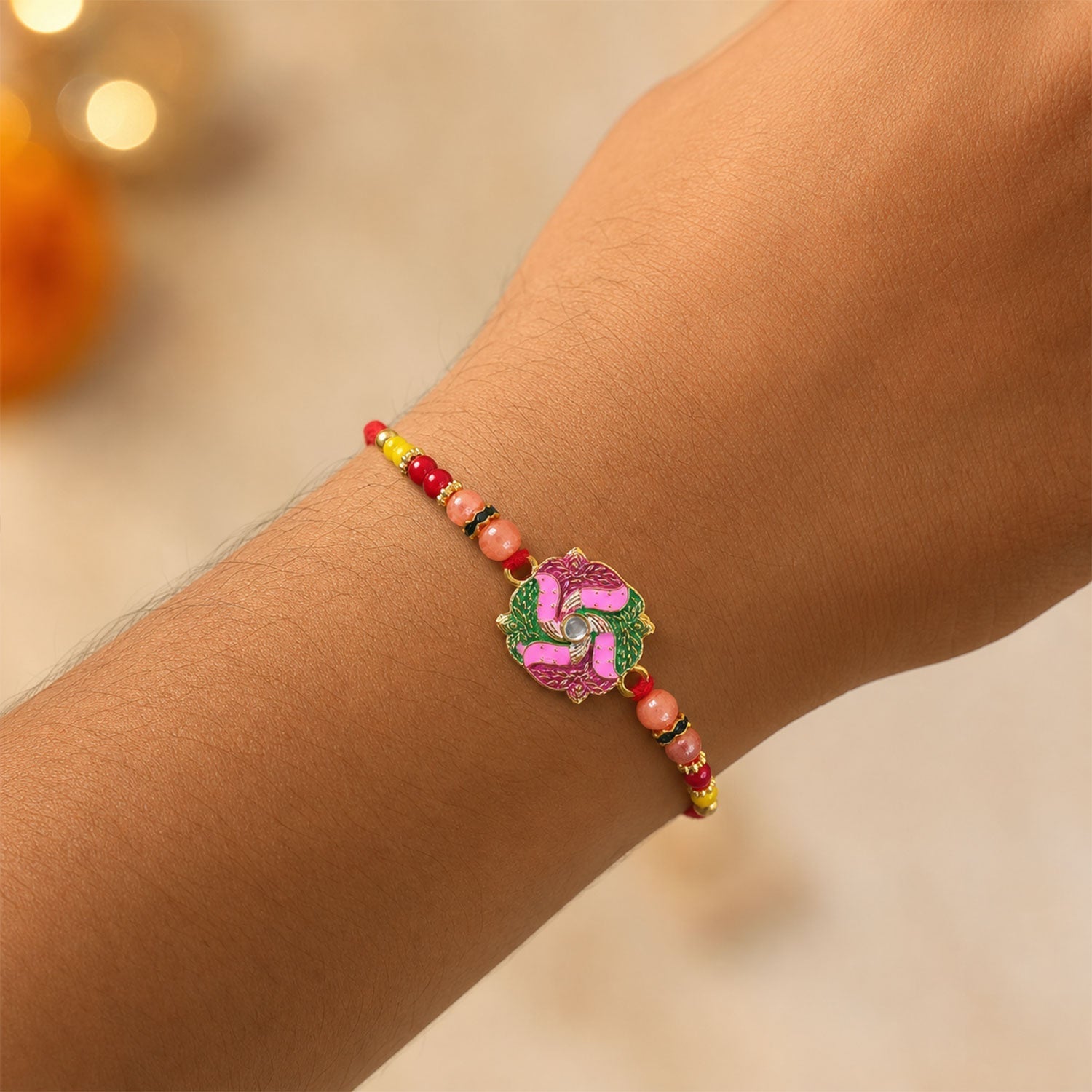 Round Swastik Stone Kundan Rakhi for Brother (5pcs)