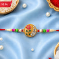 Flower Design Rakhi with Red and Green Beads Festive Elegance (10pcs)
