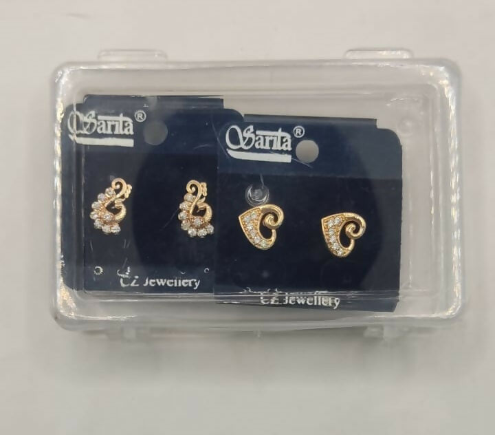 Rose Gold-Plated Peacock/Paisley Studs with AD Combo Pack of 2 for women and girls