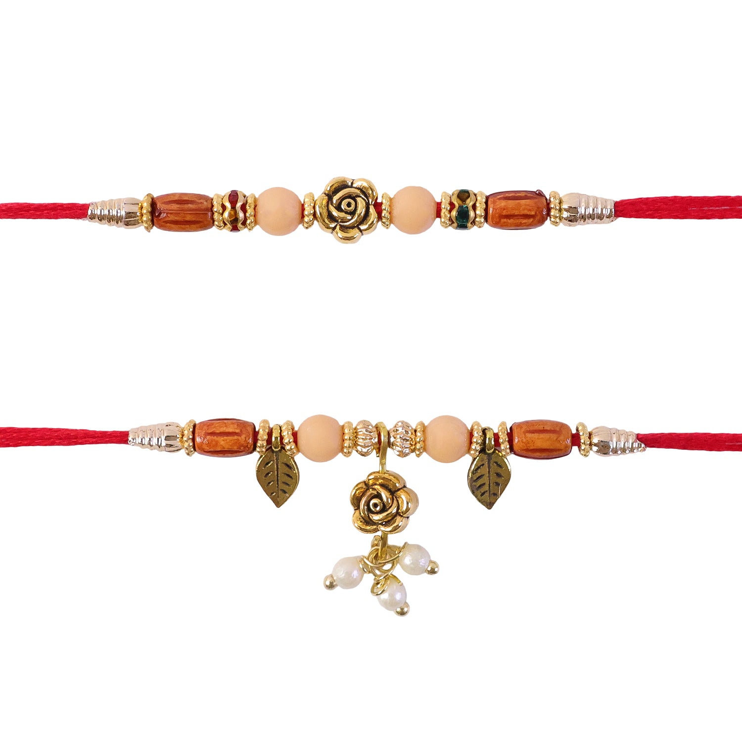 Traditional Om Couple Rakhi Set with Rudraksha Crystal Beads