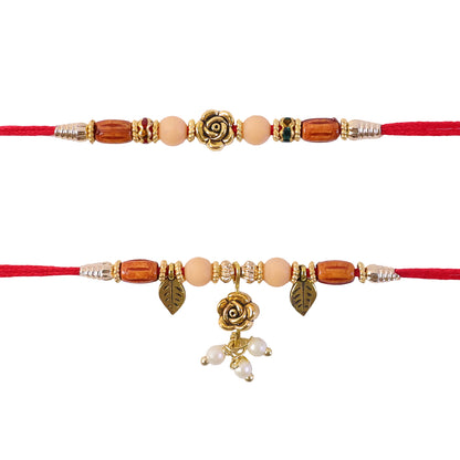 Traditional Om Couple Rakhi Set with Rudraksha Crystal Beads