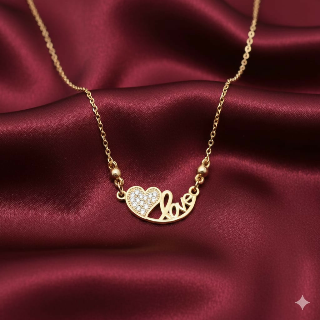 Gold-Plated Love Pendant Necklace featuring a dainty heart charm encrusted with cubic zirconia stones