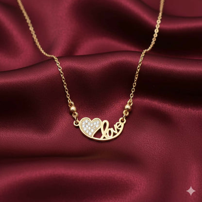 Gold-Plated Love Pendant Necklace featuring a dainty heart charm encrusted with cubic zirconia stones