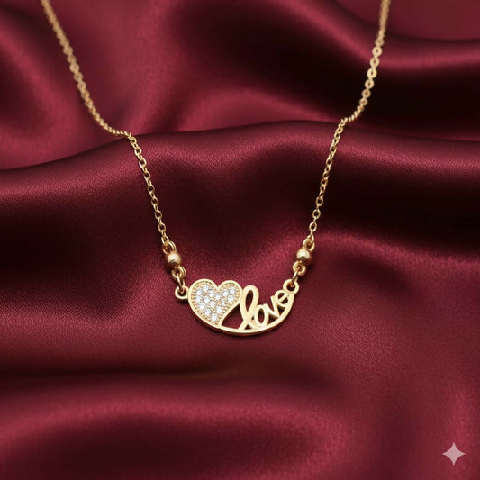 Gold-Plated Love Pendant Necklace featuring a dainty heart charm encrusted with cubic zirconia stones