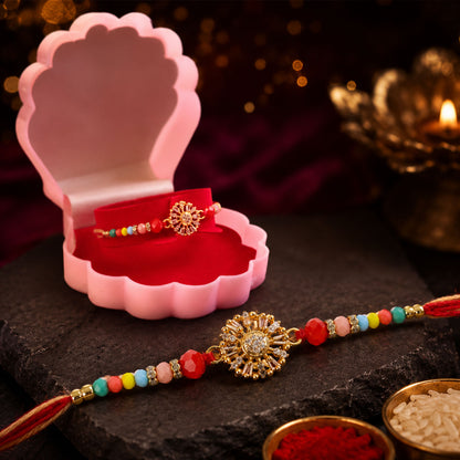 Sparkling AD Sunflower Designer Rakhi for Brother, Multicolour Beads