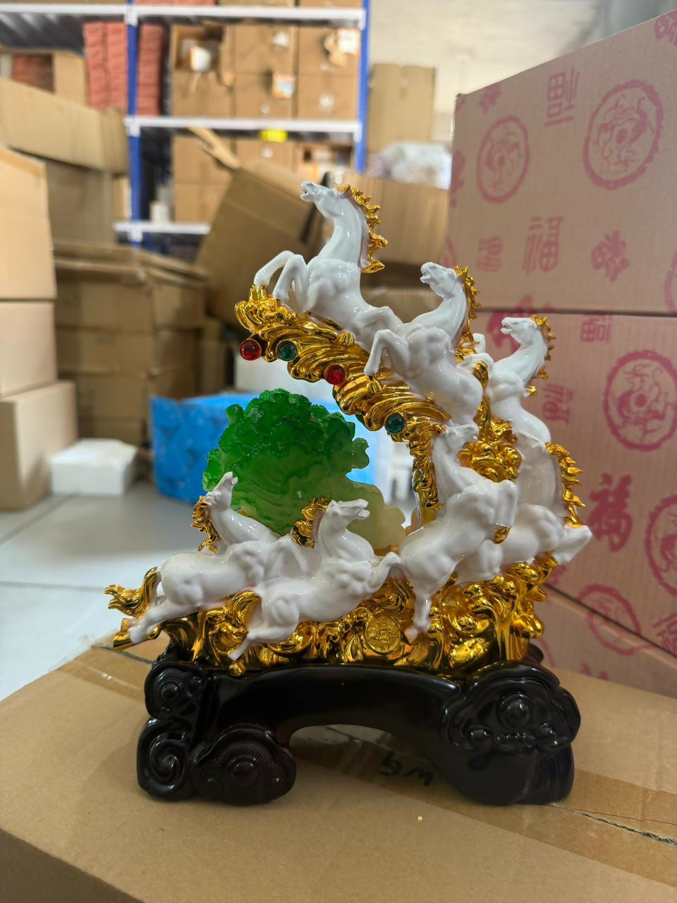 Seven Running Horses Statue Lucky Feng Shui Decor Showpiece