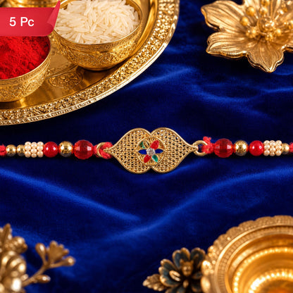 Designer Rakhi Leaf Floral Stone Beaded for Raksha Bandhan (5pcs)