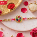 Floral Stone Designer Rakhi with Kundan Beaded Festive Detail (5pcs)