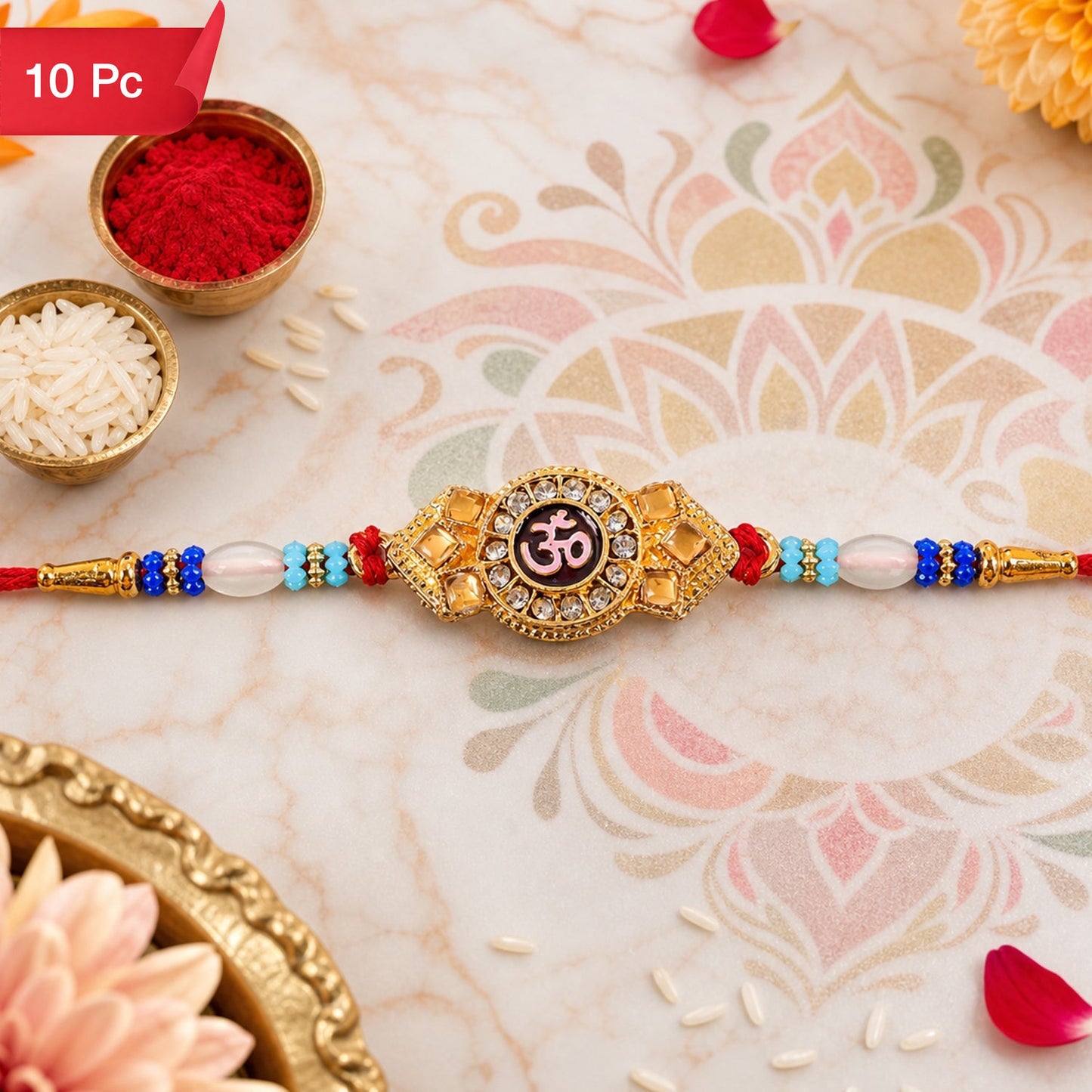 Om Symbol Rakhi for Brother Stone Studded Traditional Design (10pcs)