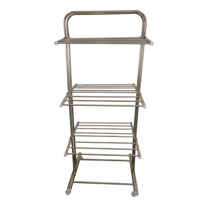 Stainless Steel Clothes Drying Stand – Foldable 3-Layer Rack with Wheels
